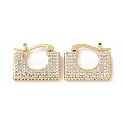 Cubic Zirconia Rectangle Hoop Earrings, Real 18K Gold Plated Brass Jewelry for Women, Clear, 19x16x2.5mm, Pin: 16x1~1.4mm(EJEW-C008-12G-01)
