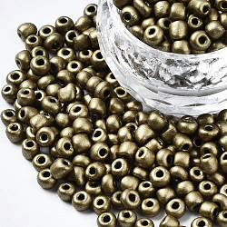 6/0 Glass Seed Beads, Baking Paint, Round Hole, Round, Olive, 4~5x3~5mm, Hole: 1.2~1.5mm, about 4500pcs/Pound(SEED-S058-A-F216)
