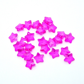 Transparent Glass Pendants, Faceted, Star Charms, Magenta, 13x13.5x7mm, Hole: 1mm