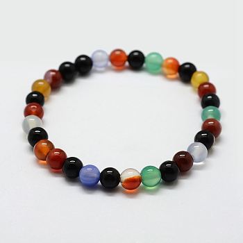 Natural Agate Round Beads Stretch Bracelets, Dyed & Heated, Colorful, 2 inch(50mm), 8mm