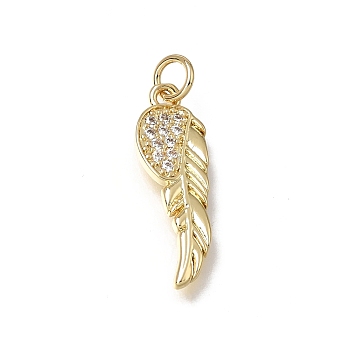 Brass Micro Pave Clear Cubic Zirconia Pendants, Wing Charms, Cadmium Free & Lead Free, Rack Plating, Long-Lasting Plated, Real 18K Gold Plated, 23.5x17.5x1.5mm, Hole: 3mm