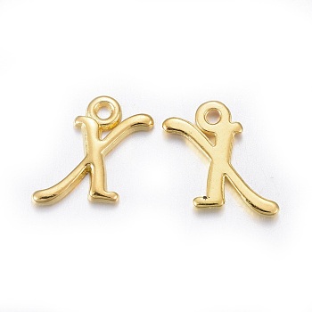 Golden Plated Alloy Letter Pendants, Rack Plating, Cadmium Free & Lead Free, Letter.X, 13x9x2mm, Hole: 1.5mm