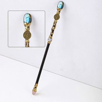 Natural Labradorite Twelve Constellation Magic Wand, Cosplay Magic Wand, for Witches and Wizards, Cancer, 300mm