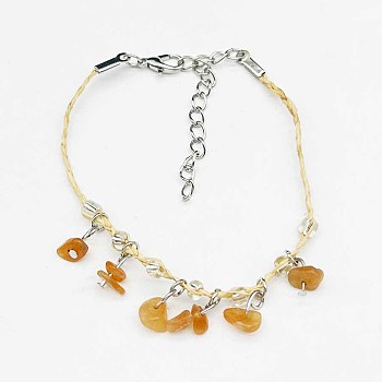 Boho Multicolor Beads Gravel Woven Anklets, Natural Orange Calcite Anklets