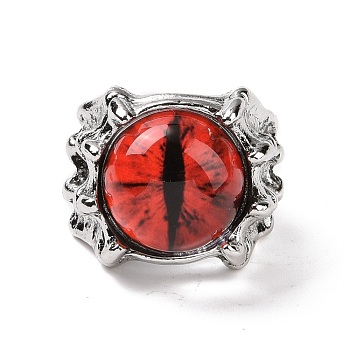 Dragon Eye Glass Wide Band Rings for Men, Punk Alloy Dragon Claw Open Ring, Antique Silver, Red, US Size 8(18.1mm)