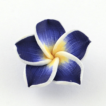 Handmade Polymer Clay 3D Flower Plumeria Beads, Dark Blue, 15x8mm, Hole: 2mm
