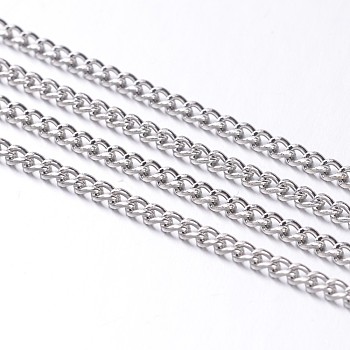 Iron Twisted Chains Curb Chains, Unwelded, Platinum Color, with Spool, Link: 2x3mm, 0.5mm thick, about 328.08 Feet(100m)/roll