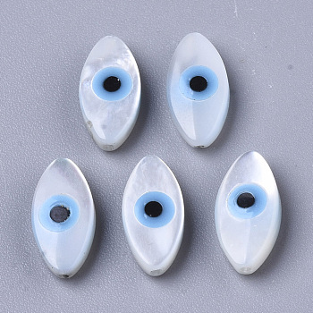 Natural White Shell Mother of Pearl Shell Beads, with Synthetic Turquoise, Horse Evil Eye with Evil Eye, Deep Sky Blue, 10x5x3mm, Hole: 0.7mm