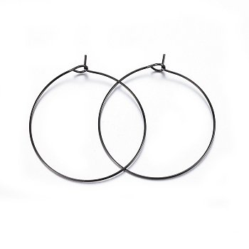 304 Stainless Steel Hoop Earring Settings, Ring, Electrophoresis Black, 21 Gauge, 35x4mm, Pin: 0.7mm