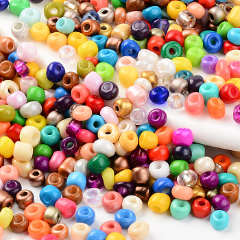 6/0 Glass Seed Beads, Mixed Style, Round Hole, Round, Mixed Color, 6/0, 3.5~5x3~5mm, Hole: 1.2mm, about 450g/bag