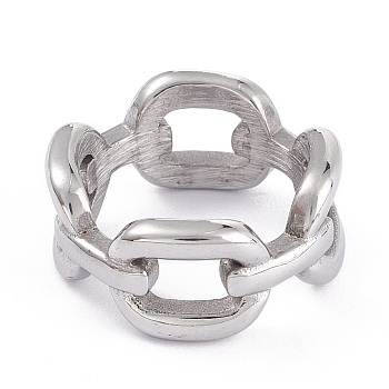 Tarnish Resistant Unisex 304 Stainless Steel Finger Rings, Wide Band Rings, Curb Chain Shape, Stainless Steel Color, Size 7, 9.7mm, Inner Diameter: 17.5mm