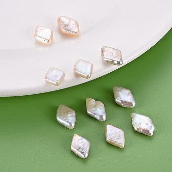 Natural Keshi Pearl Beads, Cultured Freshwater Pearl, No Hole/Undrilled, Rhombus, Seashell Color, 14~16x9~10x3~6mm