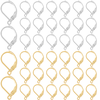 2 Colors 304 Stainless Steel Leverback Earring Findings, with Loop, Real 24K Gold Plated & Stainless Steel Color, 15x10x2mm, Hole: 1.5mm, 100Pcs/color, 200Pcs/box