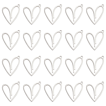 20Pcs 304 Stainless Steel Pendants, Heart Charm, Stainless Steel Color, 27x24x1.5mm, Hole: 2mm