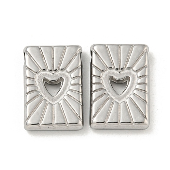 Non-Tarnish 304 Stainless Steel Pendants, Rectangle with Heart Charm, Stainless Steel Color, 15x10x3mm, Hole: 1.8mm