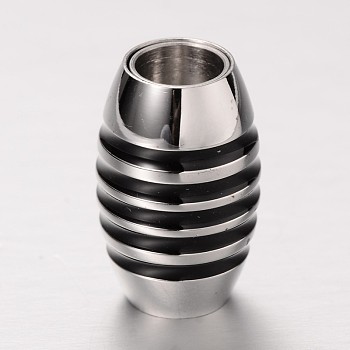 Barrel 304 Stainless Steel Magnetic Clasps with Glue-in Ends, Gunmetal & Stainless Steel Color, 18x11.5mm, Hole: 6mm