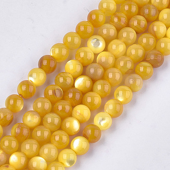 Yellow Shell Beads Strands, Dyed, Round, Orange, 6mm, Hole: 1mm, about 69pcs/strand, 15.7 inch