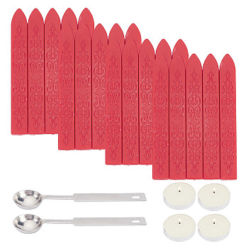 DIY Scrapbook Kits, Including Candle, Stainless Steel Spoon and Sealing Wax Sticks, Dark Red, 9x1.1x1.1cm, 20pcs
