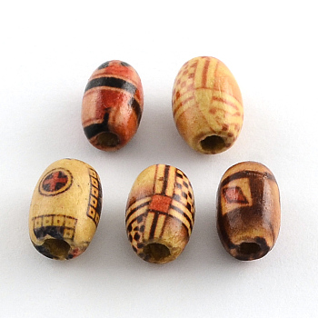 Printed Natural Wood Beads, Oval, Mixed Color, 12~13x8mm, Hole: 3.5mm, 3125pcs/1000g