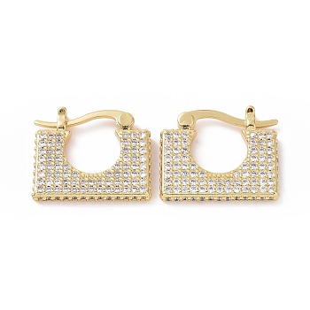 Cubic Zirconia Rectangle Hoop Earrings, Real 18K Gold Plated Brass Jewelry for Women, Clear, 19x16x2.5mm, Pin: 16x1~1.4mm