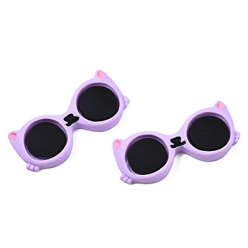 Opaque Resin Cabochons, Cat-Shaped Glasses, Lilac, 17x35.5x4.5mm