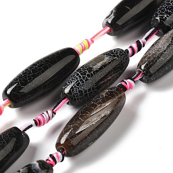 Natural Agate Beads Strands, Dyed & Heated, Rice, Black, 26~32x11~12mm, Hole: 2.5mm, about 10~11pcs/strand, 17.32''~18.11''(44~46cm)