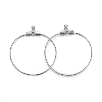 304 Stainless Steel Pendants, Hoop Earring Findings, Ring, Stainless Steel Color, 21 Gauge, 34x31x1.5mm, Hole: 1mm, Inner Size: 29x30mm, Pin: 0.7mm