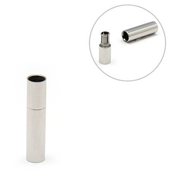 304 Stainless Steel Magnetic Clasps with Glue-in Ends, Tube, Stainless Steel Color, 22x4.5mm, Hole: 4mm