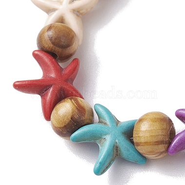 Beach Starfish Dyed Synthetic Turquoise Stretch Bracelets(BJEW-JB10295-02)-3