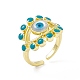 Deep Sky Blue Natural Shell Evil Eye Open Cuff Ring with Enamel(RJEW-I091-05G)-1