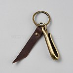 Cowhide Keychains, with Alloy Charms and Iron Rings, Coconut Brown, 105mm(KEYC-WH20005-016A)