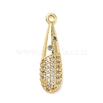 Brass Micro Pave Cubic Zirconia Pendants, Teardrop Charms, Real 18K Gold Plated, 25x7x4mm, Hole: 1.6mm(KK-C254-08G)