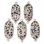 Natural Dalmatian Jasper Links Connectors, with Edge Light Gold Plated Brass Findings, Oval, 40x16x3~4mm, Hole: 2mm(G-S359-096B)