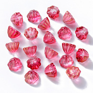 Transparent Spray Painted Glass Beads, with Glitter Powder, Lotus Pod, Medium Violet Red, 11x10.5x8mm, Hole: 1mm(X-GLAA-T016-32A)