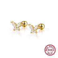 925 Sterling Silver Micro Pave Cubic Zirconia Stud Earrings, Butterfly, Real 18K Gold Plated, 11mm(EZ7349-2)