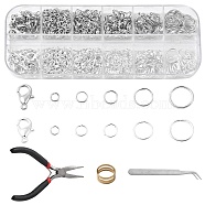DIY Jewelry Making Finding Kit, Including Zinc Alloy Lobster Claw Clasps, Iron Open Jump Rings, Pliers, Brass Rings, Tweezer, Platinum & Silver, 869Pcs/set(DIY-YW0006-99)