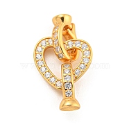 925 Sterling Silver Micro Pave Clear Cubic Zirconia Fold Over Clasps, Heart, Real 18K Gold Plated, 19mm, Hole: 3mm(STER-U001-08G)