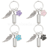 Alloy Enamel Dog Paw Print & 304 Stainless Steel Capsule Pendant Keychains, with Split Key Rings and Wing Pendant, for Car Key Bag Decoration, Mixed Color, 6cm, 4 colors, 1pc/color, 4pcs/set(KEYC-AB00045)