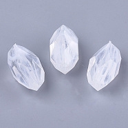 Acrylic Beads, Imitation Gemstone, Faceted, Oval, Clear & White, 27x15x15mm, Hole: 3mm, about 135pcs/500g(OACR-T006-087)