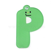 Acrylic Pendants, Letter with Smiley Face , Letter P, 29~38x21.5~34.5x2.3mm, Hole: 3mm(MACR-R002-01P)