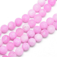 Natural White Jade Bead Strands, Dyed, Frosted, Round, Hot Pink, 8~9mm, Hole: 1mm, about 46~48pcs/strand, 14.9 inch(G-R297-8mm-54)