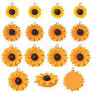 10Pcs 3 Styles Opaque Resin Pendants, with Platinum Tone Iron Loops, Daisy Flower Charms, Orange, 21~33x19~30x6~7mm, Hole: 2mm(RESI-YW0001-60)