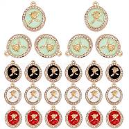 24Pcs 4 Colors Rack Plating Alloy Enamel Pendants, with Crystal Rhinestone, Light Gold, Cadmium Free & Nickel Free & Lead Free, Oval with Rose Flower, Mixed Color, 21x16x4mm, Hole: 1.6mm, 6Pcs/color(FIND-SZ0006-06)