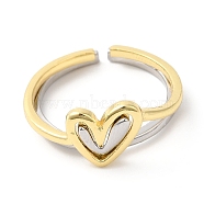 2Pcs 2 Style Rack Plating Brass Heart Open Cuff Rings Set, Couple Rings for Valentine's Day, Lead Free & Cadmium Free, Platinum & Golden, US Size 6 3/4(17.1mm), US Size 8 1/2(18.5mm), 1Pc/style(RJEW-R137-03)