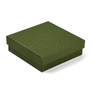 Cardboard Paper Jewelry Storage Boxes with Sponge, Gift Package Supplies, Square, Dark Olive Green, 9.2x9.2x2.9cm(CON-P023-01E-01)