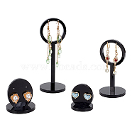 AHADERMAKER 2 Sets 2 Styles Acrylic Earring Display Stand Sets, Including Earring Display Riser and Flat Round Earring Stud Holder, Black, 3.5~4.5x4.5~12.5cm, 1 set/style(EDIS-GA0001-05A)