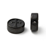 304 Stainless Steel Beads, Flat Round with Cross, Electrophoresis Black, 10.5x4.5mm, Hole: 1.6mm(X-STAS-C055-04EB)