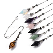 Natural & Synthetic Gemstone Rhombus Faceted Poined Dowsing Pendulums, with Rack Plating Antique Silver Tone Alloy Findings, Cadmium Free & Lead Free, 235mm(G-Q184-05AS)