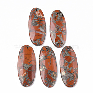 Assembled Synthetic Pyrite and Red Jasper Big Pendants, Oval, 50x20x4~5mm, Hole: 1.2~1.8mm(G-N330-004)