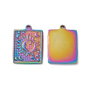 Ion Plating(IP) 304 Stainless Steel Pendants, Rectangle with Sun & Moon Pattern Charms, Rainbow Color, 22.5x17x2mm, Hole: 1.4mm(STAS-G278-13M)